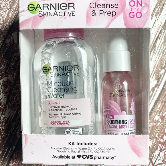 Garnier SkinActive Cleanse & Prep On The Go Micellar Cleansing Water New - Picture 1 of 8
